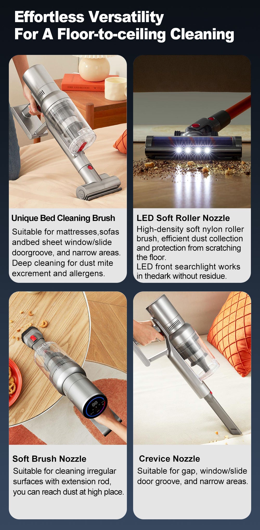 ABIR VC205 Cordless Handheld Vacuum Cleaner 27000Pa Touch Screen effortless versatility for a floor to ceiling cleaning