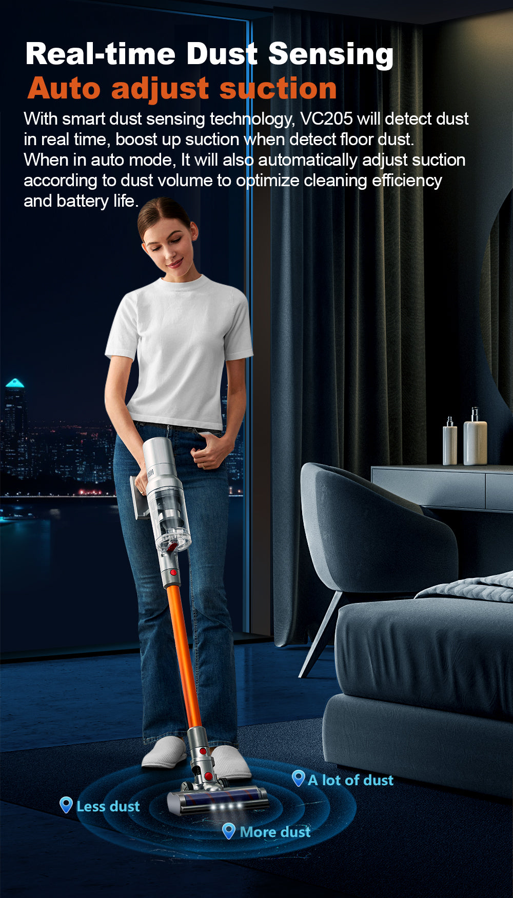 ABIR VC205 Cordless Handheld Vacuum Cleaner 27000Pa Touch Screen real time dust sensing